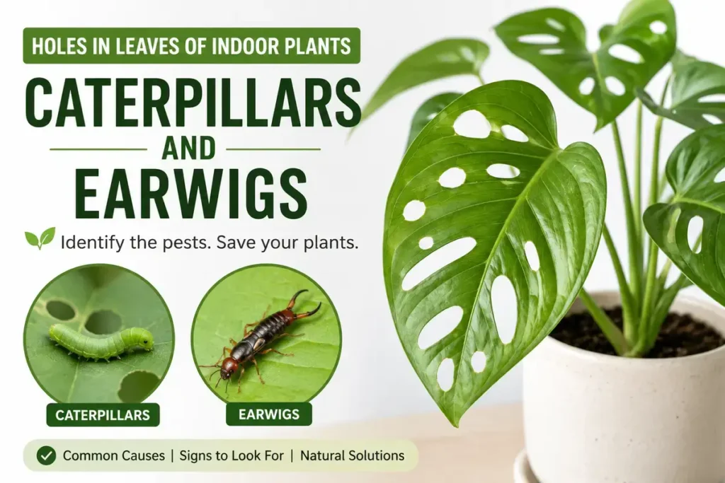 Caterpillars and Earwigs Holes in Leaves of Indoor Plants