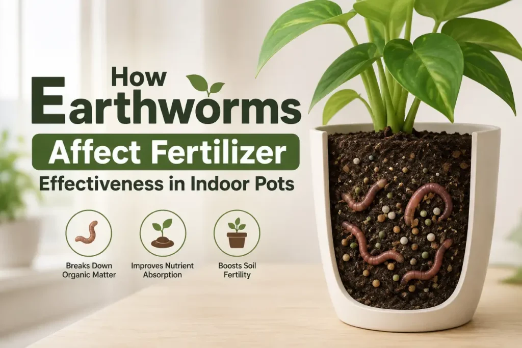 Earthworms in Indoor Plants showing how earthworms affect fertilizer effectiveness in indoor pots naturally.