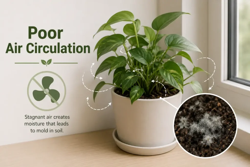 Mold in Indoor Plant Soil Poor Air Circulation