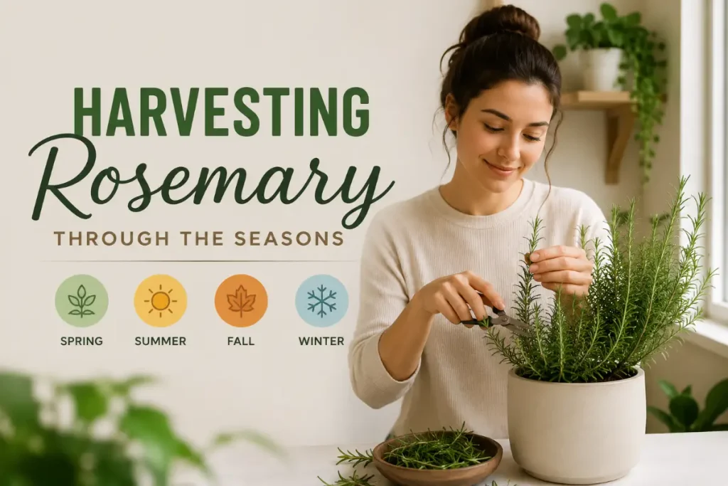 Care for Rosemary Plant Indoors: harvesting rosemary through the seasons.
