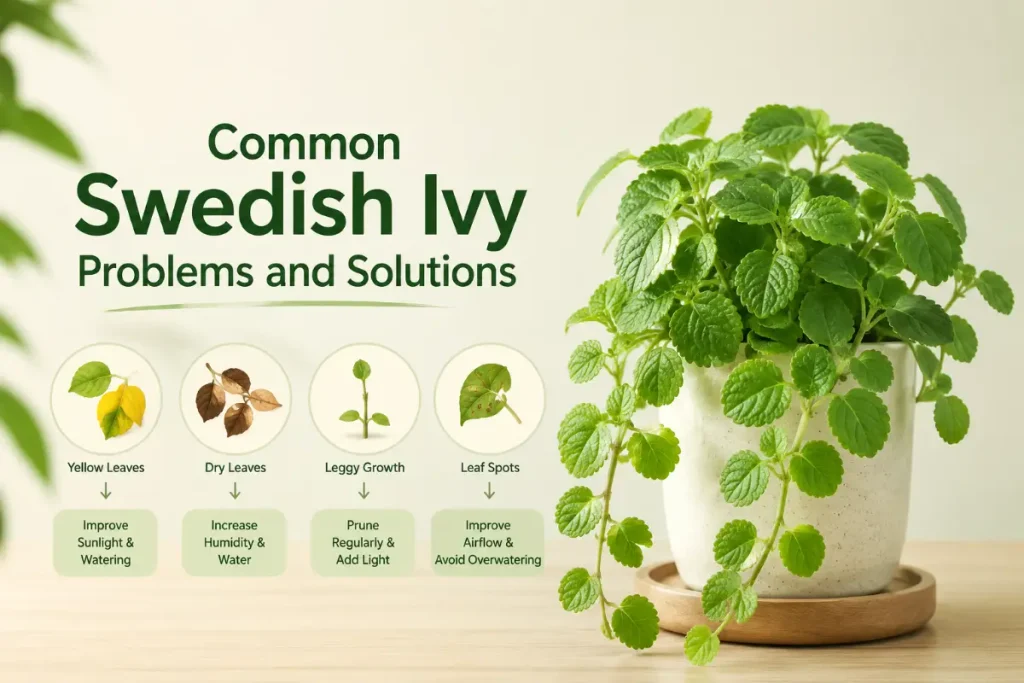 Swedish Ivy indoor plant showing common problems and solutions.
