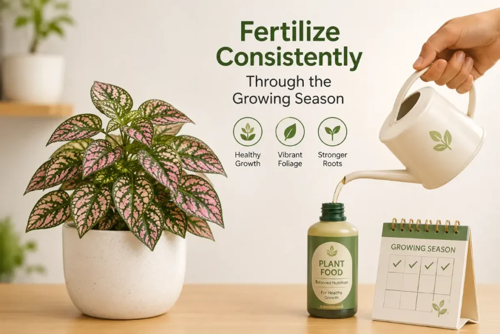 Polka Dot Plant Indoor Care: Fertilizing consistently through the growing season.
