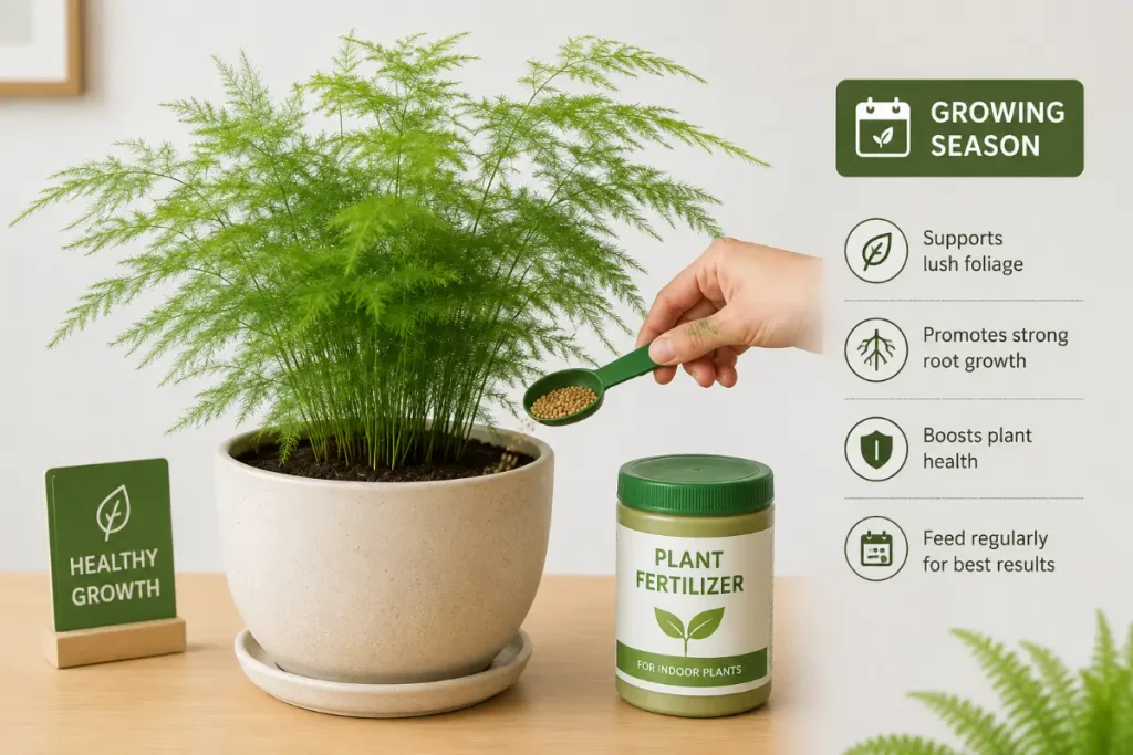 Asparagus Fern Plant Indoor being fertilized during the growing season to support lush, healthy growth.
