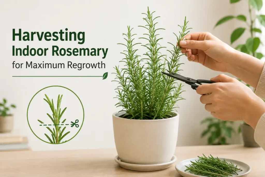 Care for Rosemary Plant Indoors – harvesting rosemary for maximum regrowth.
