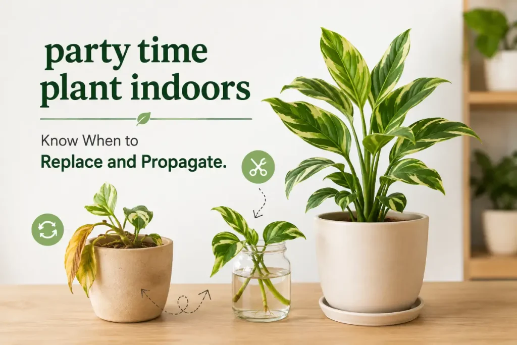 Party time plant indoors with healthy and aging plants ready for propagation.
