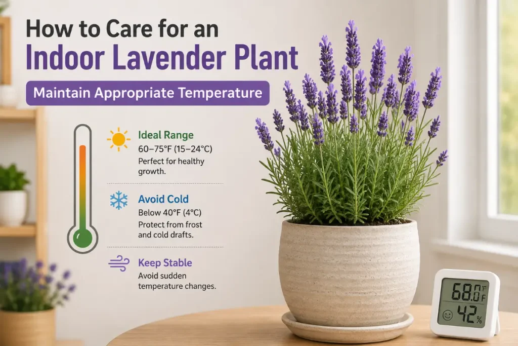 How to Care for an Indoor Lavender Plant by maintaining an appropriate temperature for healthy growth.
