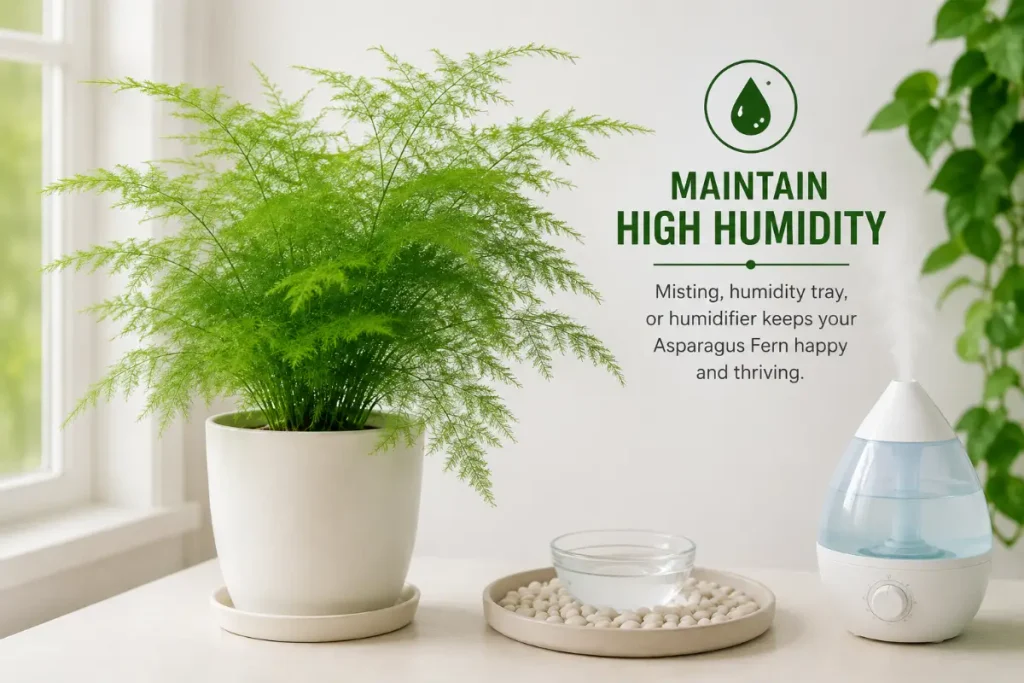 Asparagus Fern Plant Indoor with high humidity care.
