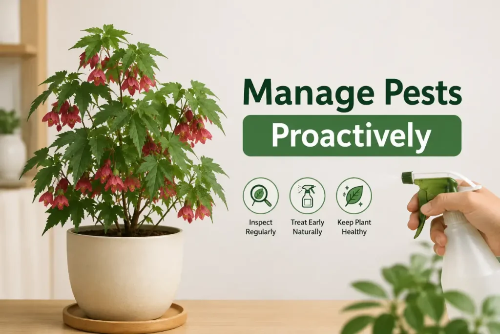 Flowering maple indoor plant with proactive pest management and healthy blooms