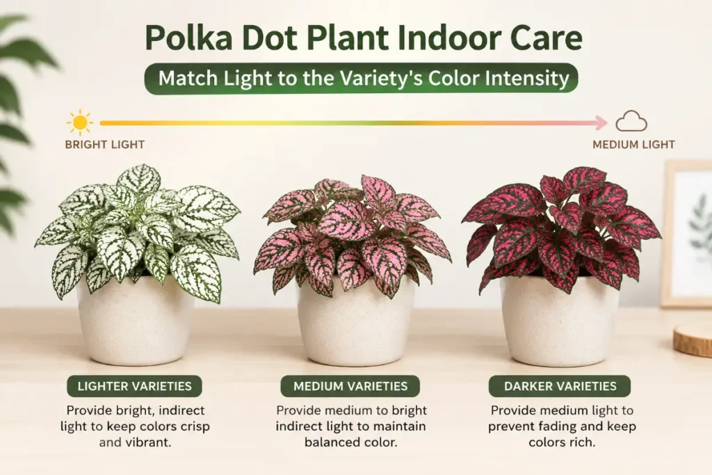 Polka Dot Plant Indoor Care: Match Light to the Variety's Color Intensity.
