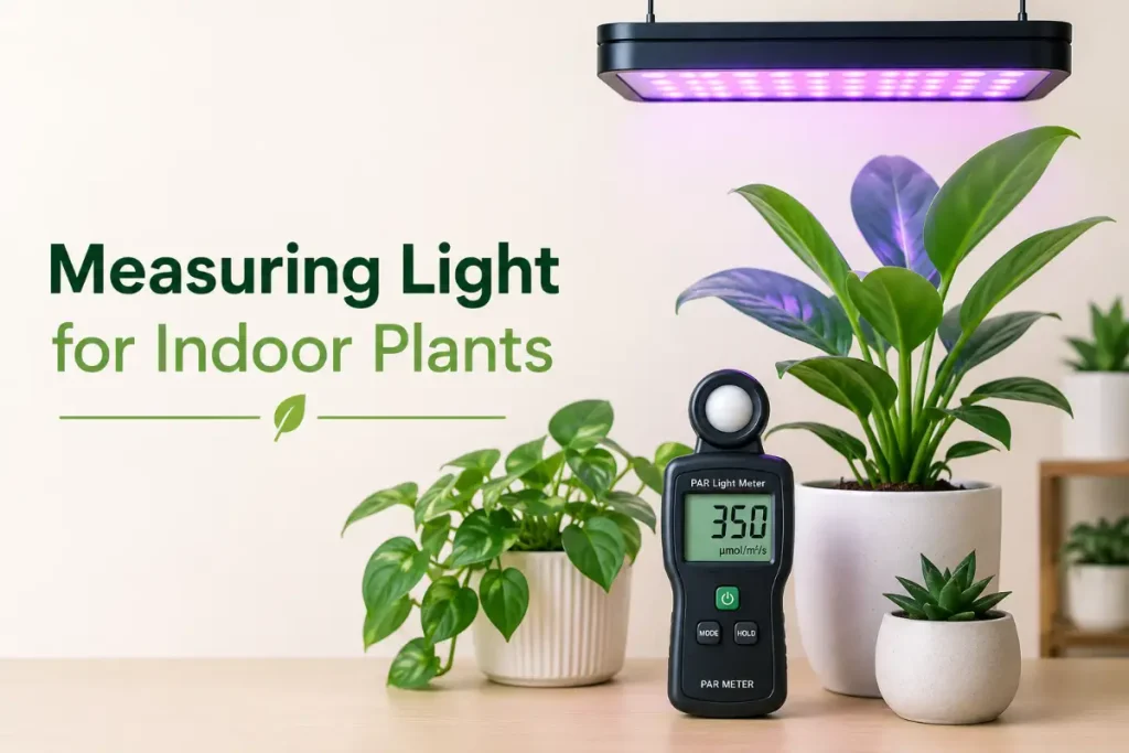 UV Light for Plants Indoor with a PAR meter measuring light for healthy indoor plants.