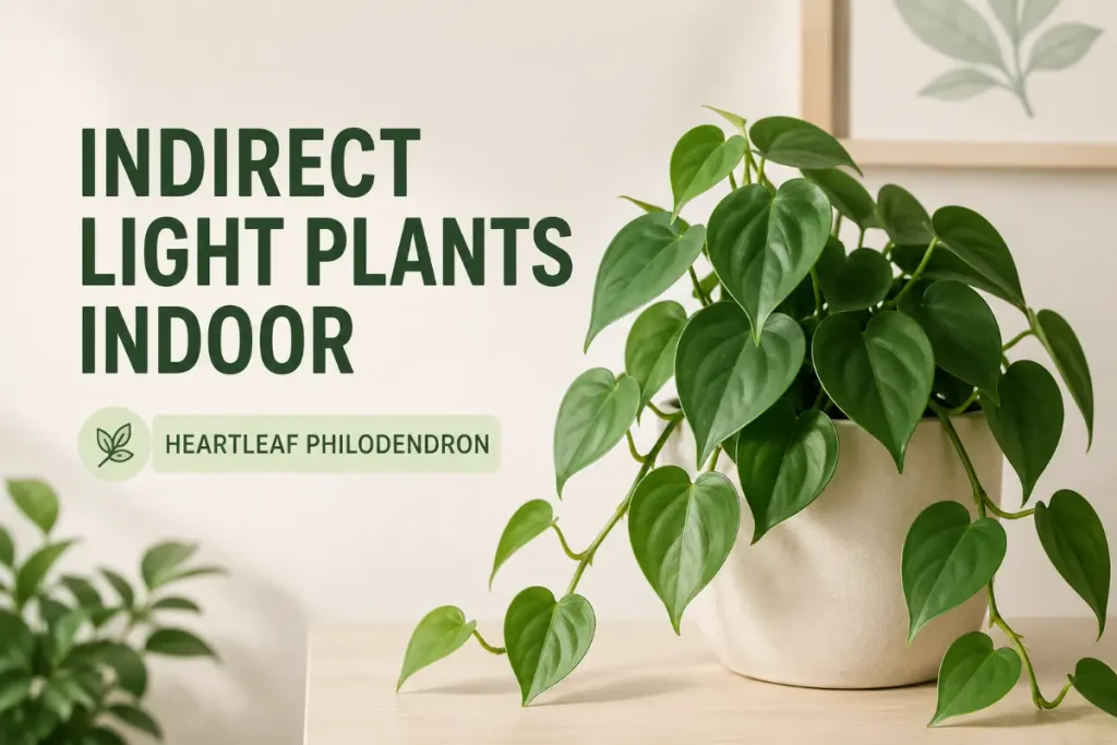 Indirect Light Plants Indoor featuring a heartleaf philodendron thriving in soft, filtered light.