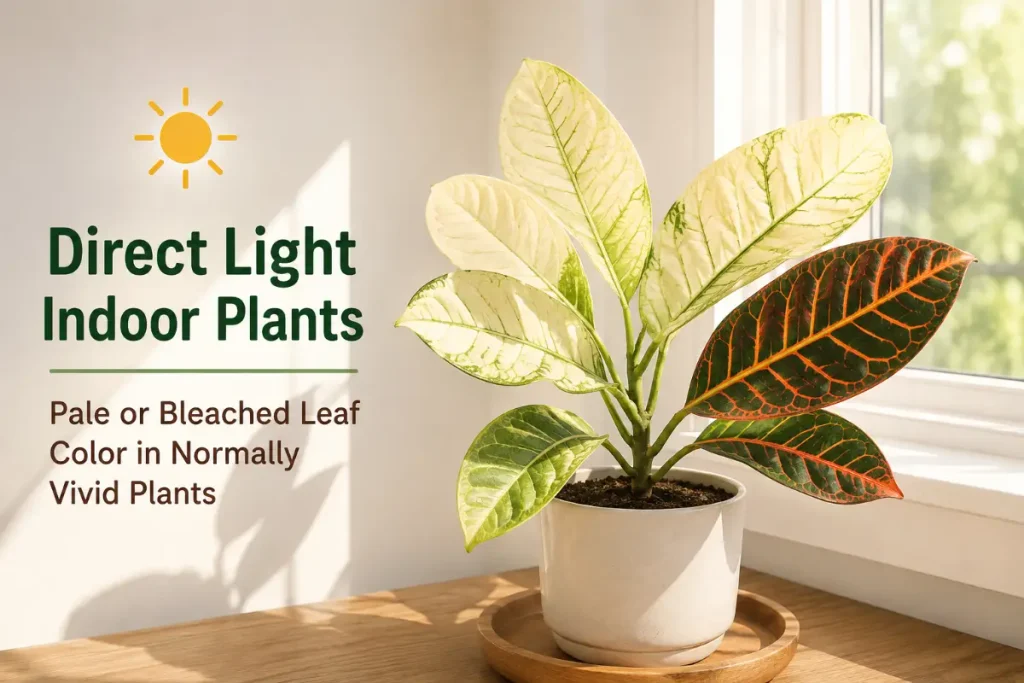 Direct Light Indoor Plants with pale or bleached leaf color in normally vivid plants.