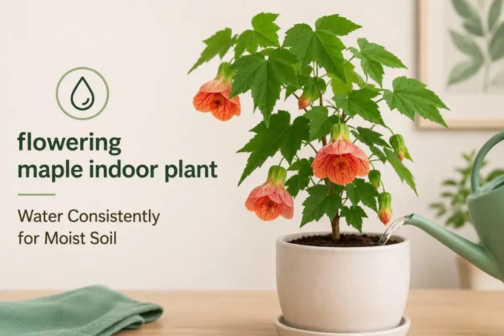 Flowering maple indoor plant being watered consistently to keep the soil moist.