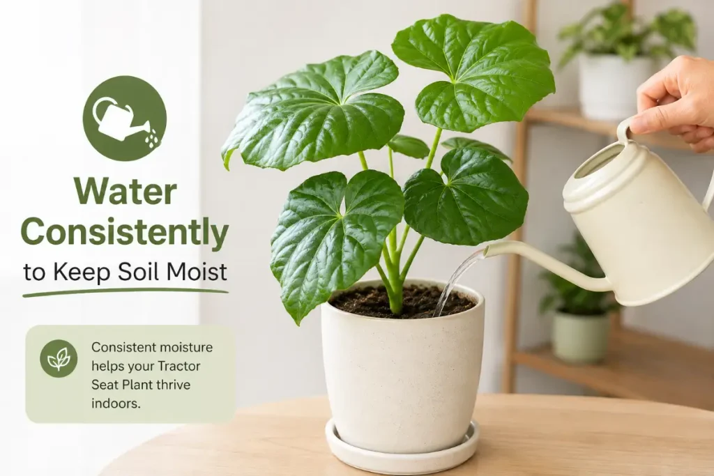 Tractor Seat Plant Indoor care with consistent watering to keep the soil moist and support healthy growth.