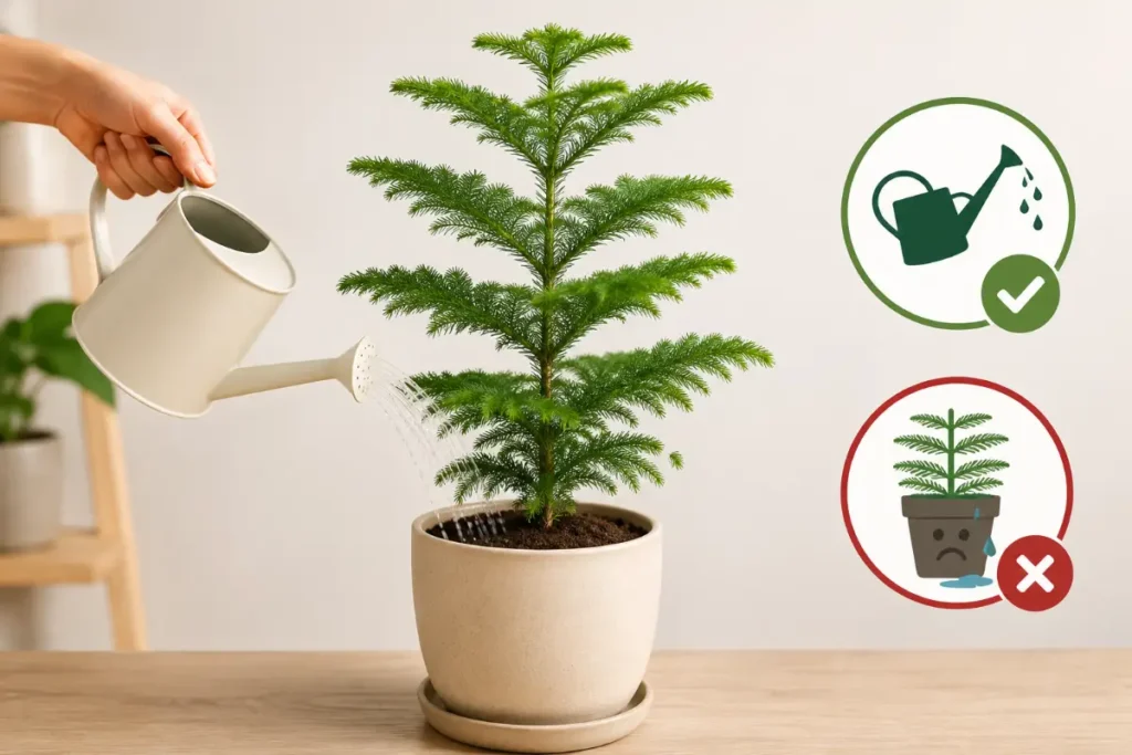 Norfolk Island Pine Indoor Plant with consistent watering without overwatering.