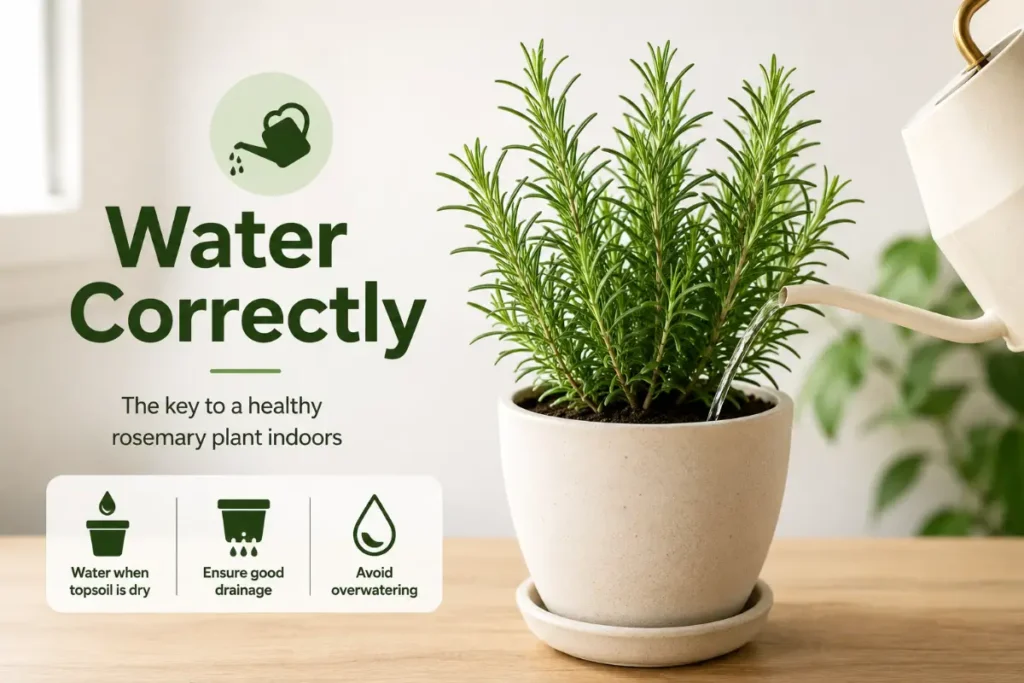 How to Care for a Rosemary Plant Indoors by watering correctly to keep rosemary healthy and thriving indoors