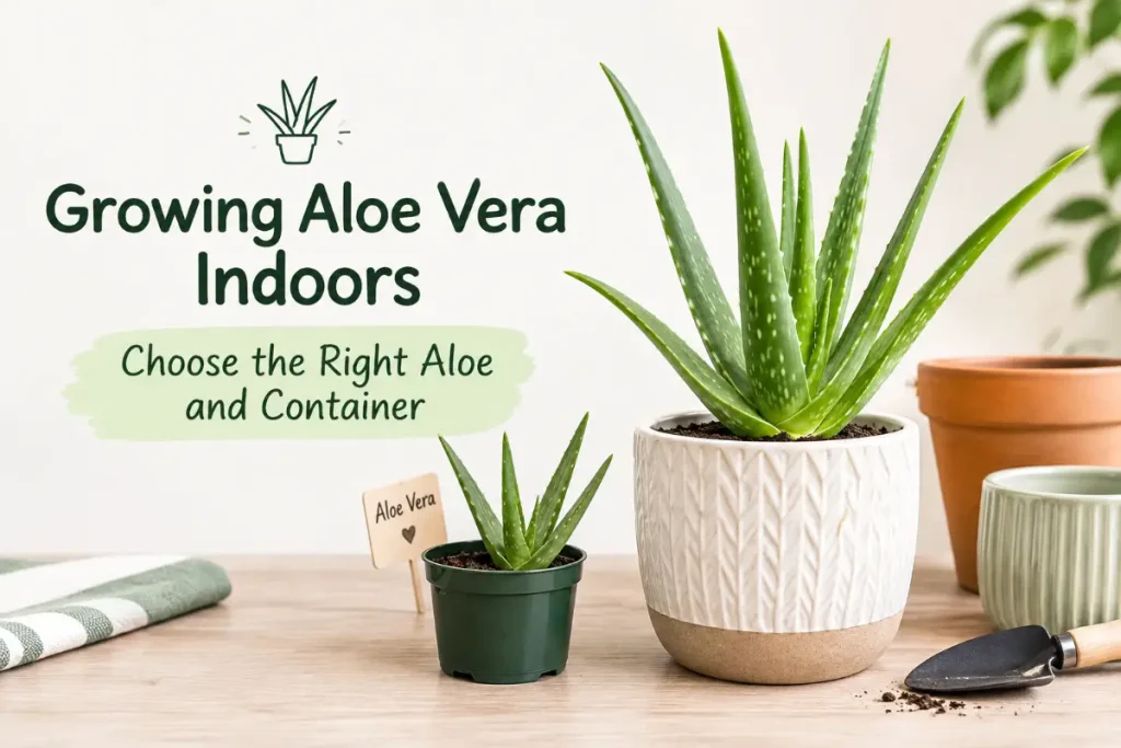 Growing aloe vera indoors with the right aloe and container.
