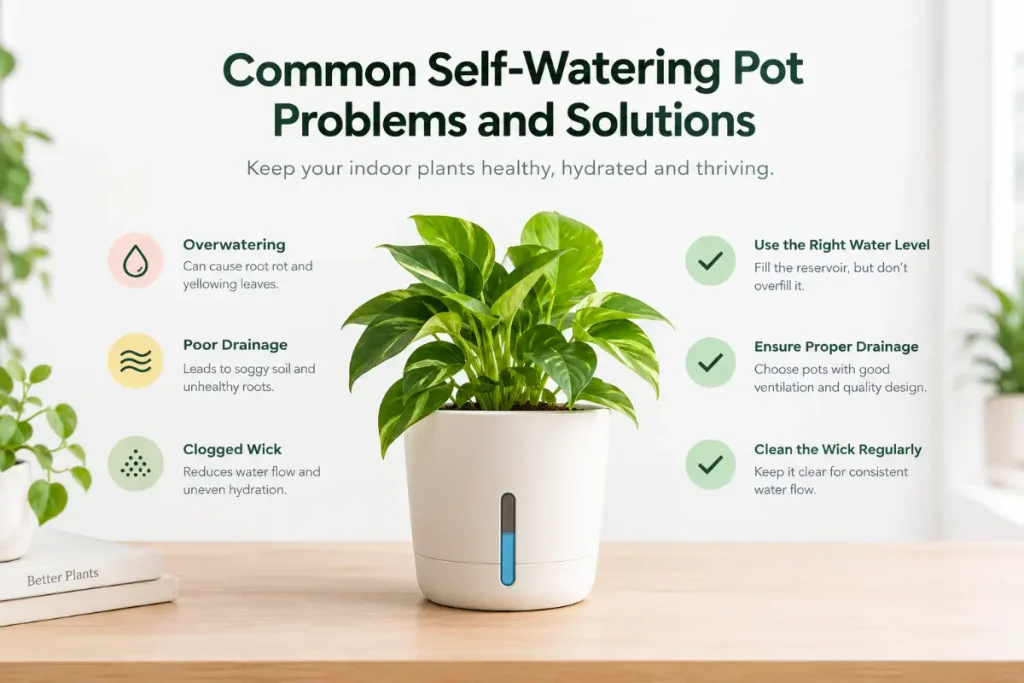 Common Self-Watering Pot Problems and Solutions for healthy indoor plants