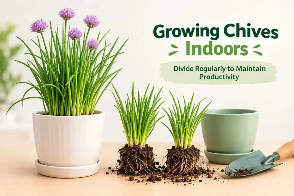 Growing Chives Indoors with regular division to maintain healthy, productive plants.