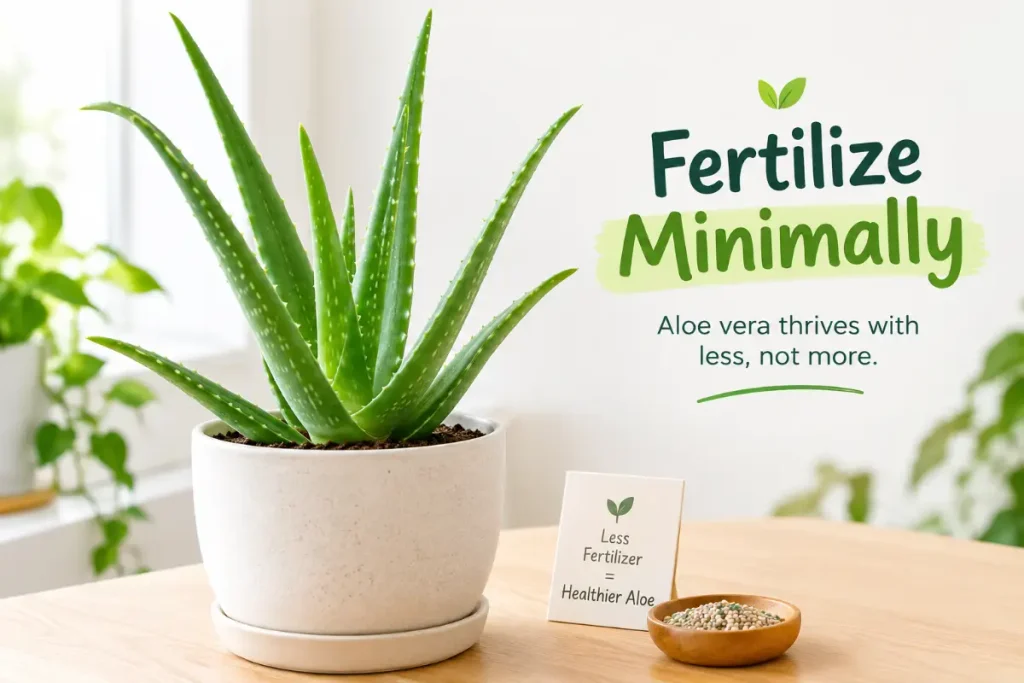 Growing aloe vera indoors with minimal fertilizer for healthy plant growth.
