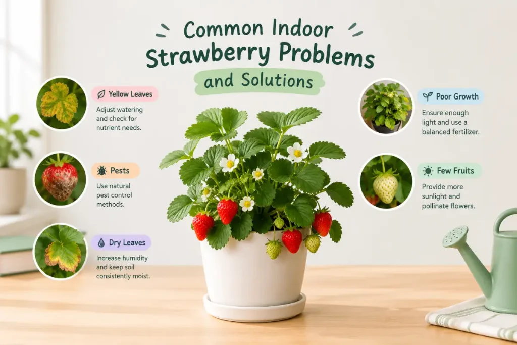 How to Grow a Strawberry Plant Indoors with solutions for common indoor strawberry problems.