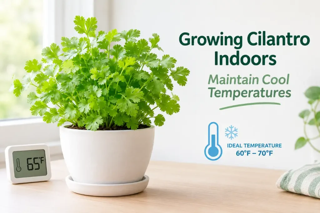 Growing Cilantro Indoors with Cool Temperatures for Healthy Growth.