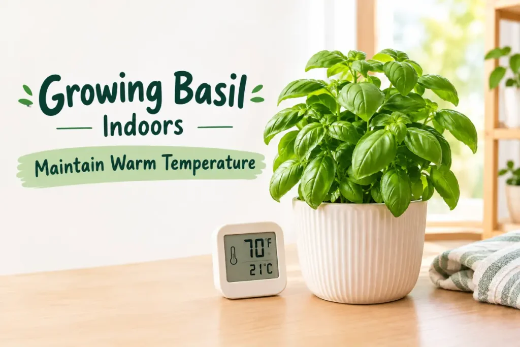 Growing basil indoors: maintain warm temperature for healthy growth