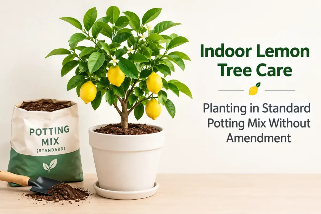Indoor Lemon Tree Care: planting a lemon tree in standard potting mix without amendment