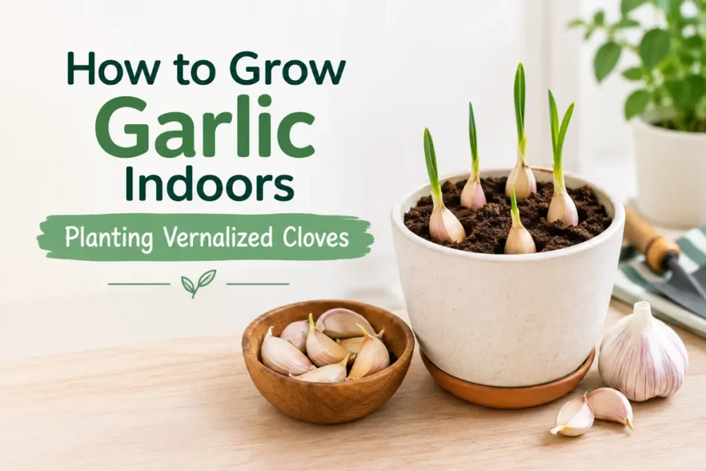 How to grow garlic indoors with planting vernalized cloves.