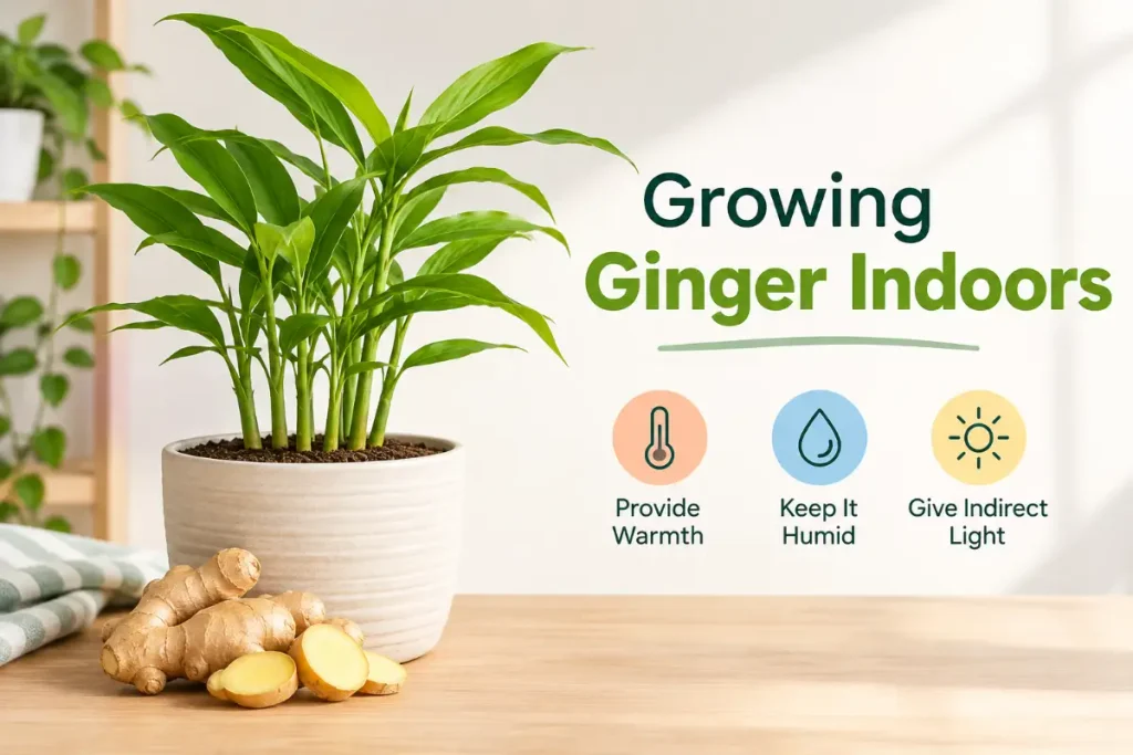 Growing Ginger Indoors with Warm Humid Indirect Light.