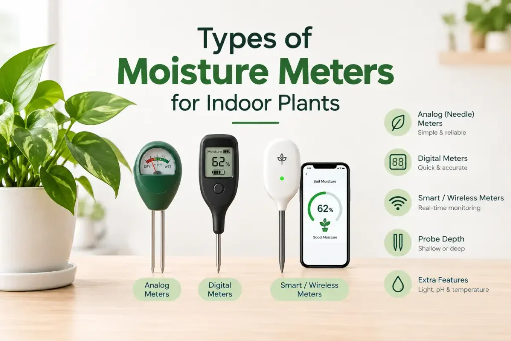 Types of Moisture Meters for Indoor Plants: analog, digital, and smart options