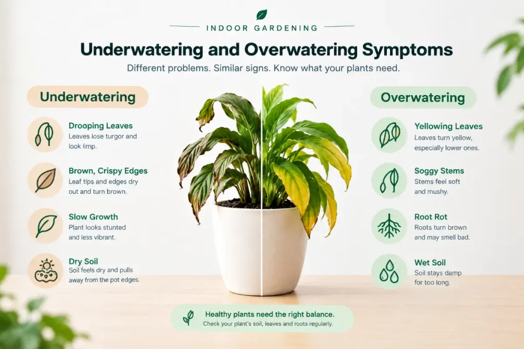 Underwatering Indoor Plants: Symptoms of Underwatering and Overwatering