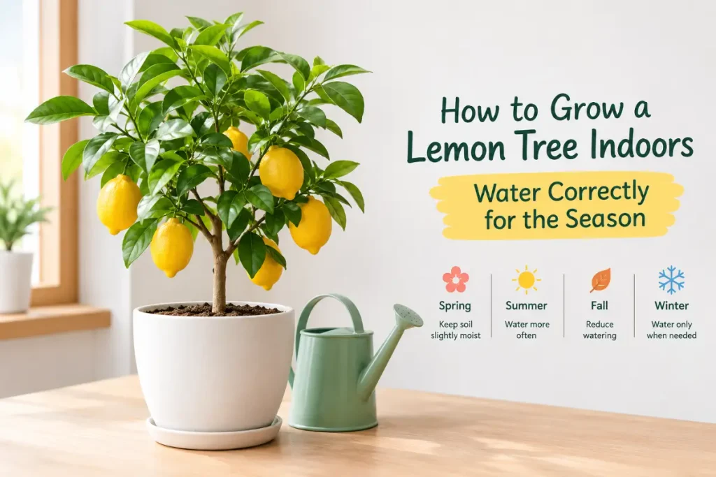 How to Grow a Lemon Tree Indoors with seasonal watering tips to water correctly for the season.