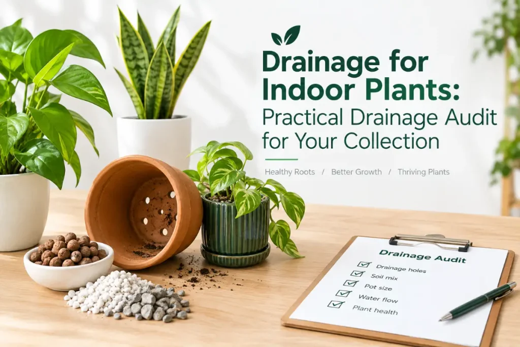 Drainage for Indoor Plants with a practical drainage audit for your collection