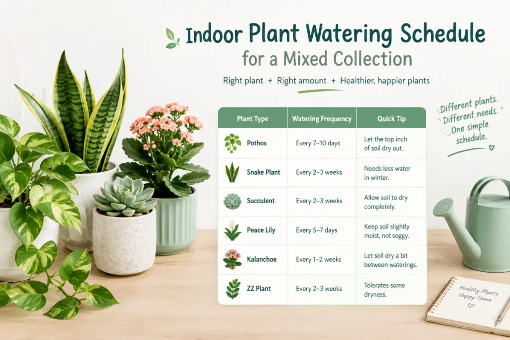 Indoor Plant Watering Schedule for a mixed collection of houseplants.