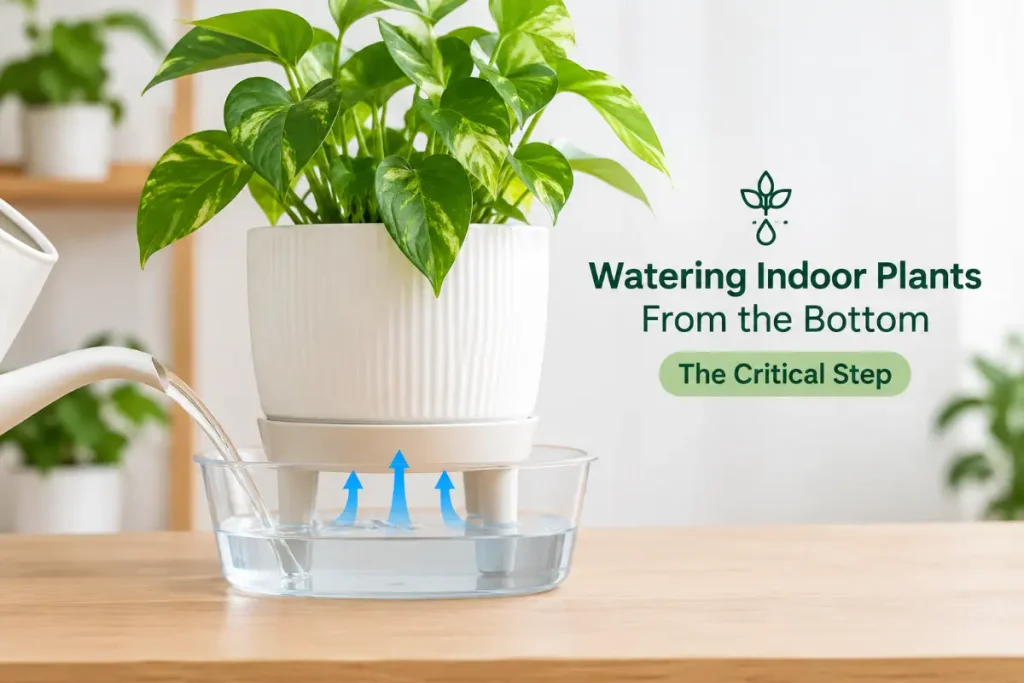 Watering Indoor Plants From the Bottom with a water tray