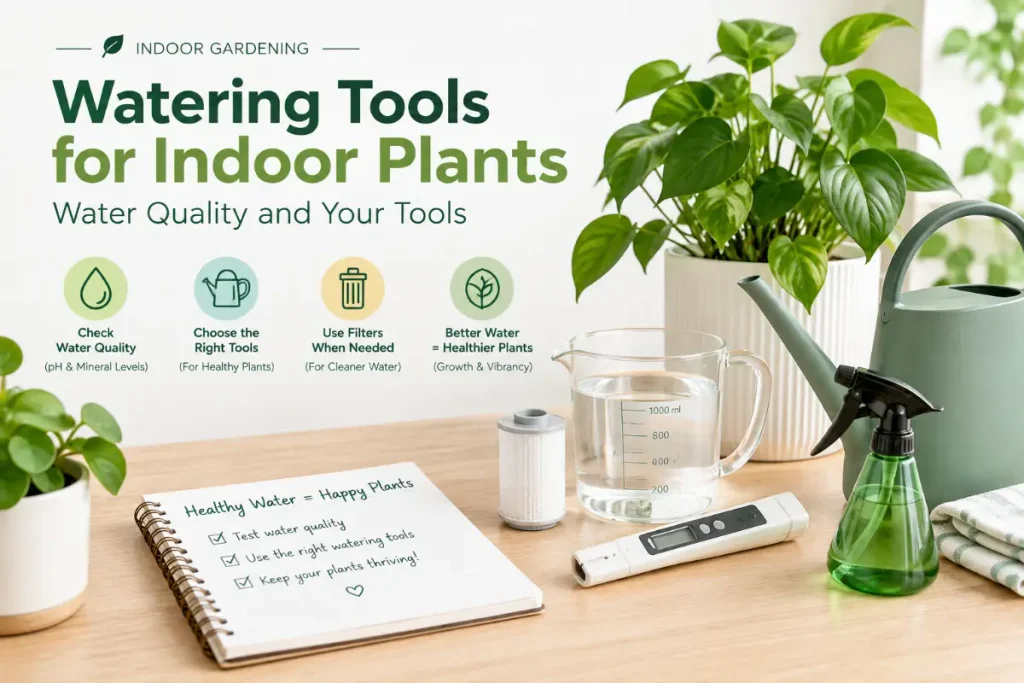 Watering Tools for Indoor Plants: water quality and tools for healthier indoor plant care.